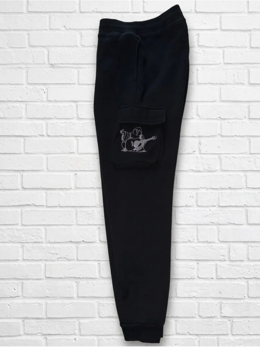 True Religion Men Medium Black Buddha Cargo Sweatpants Joggers Like New Y2K 32